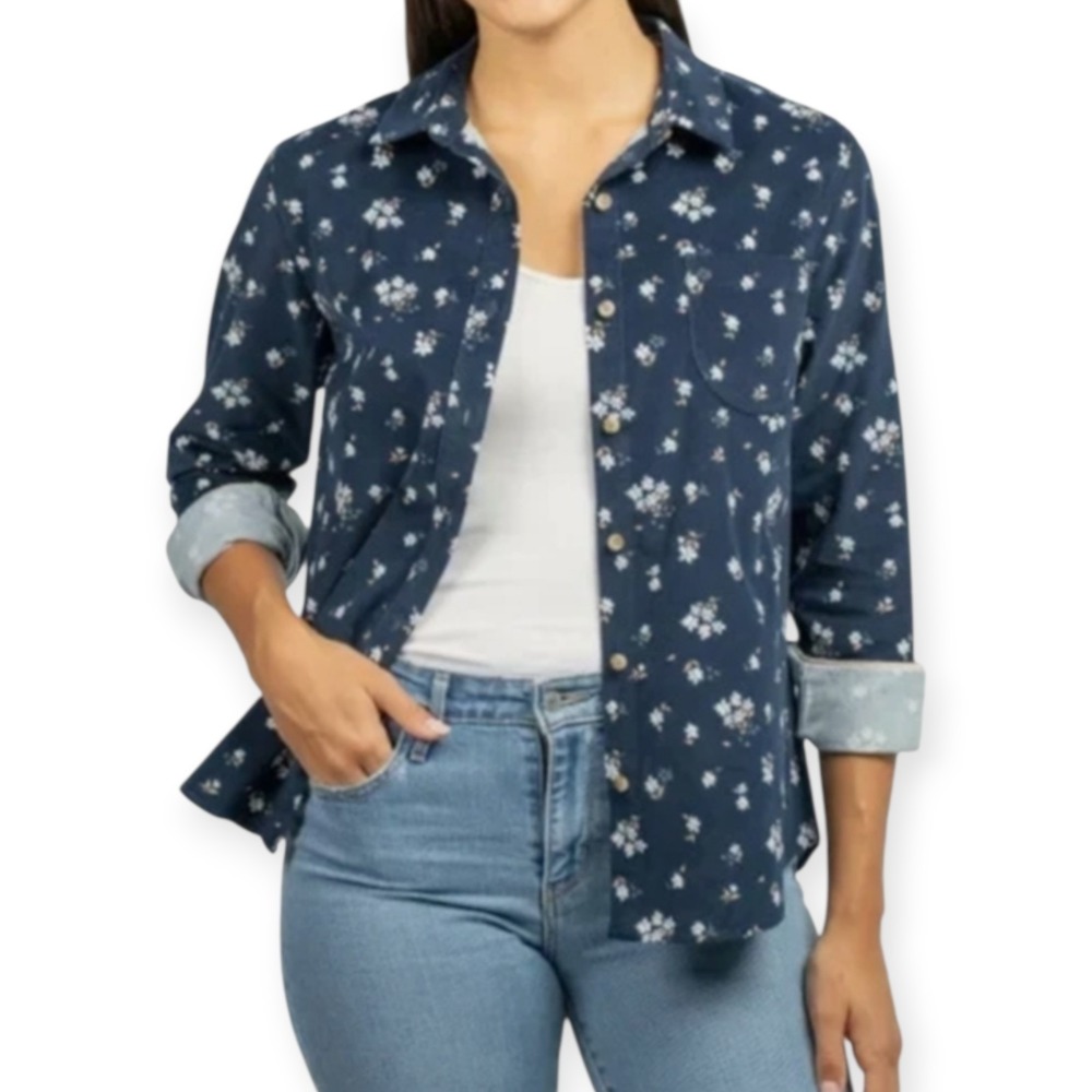 NWT Jachs Girlfriend New York Ditsy Floral Navy Mini Corduroy Button Up Shirt 3X